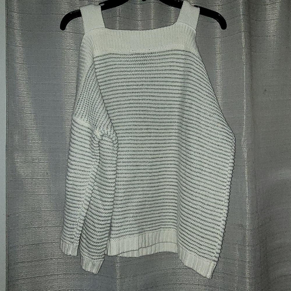 Tan and gray striped off the shoulders sweater, brand Jessica Simpson size lge